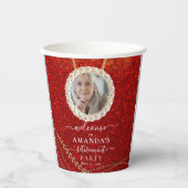 赤グリッターエレガントカスタム写真退職パーティー 紙コップ (正面)