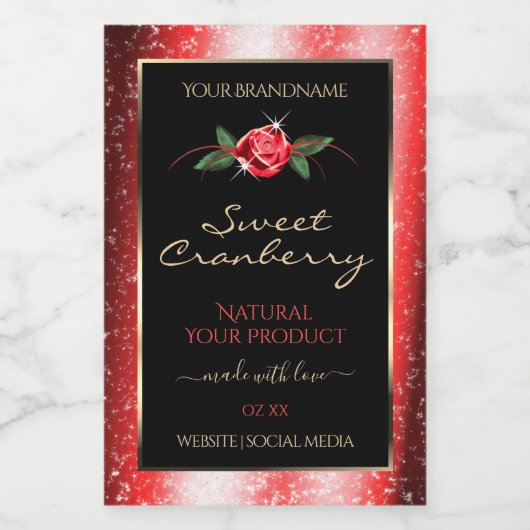 赤グリッタースターズブラック製品ラベルバラ花 フードラベル (シングルラベル)