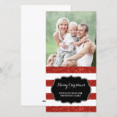 赤グリッターストライプズMerry Christmasフォトカード シーズンカード (正面/裏面)