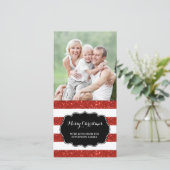 赤グリッターストライプズMerry Christmasフォトカード シーズンカード (スタンド正面)