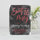 赤グリッタータイポグラフィブラック水彩スイート16 招待状 (スタンド正面)