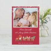 赤グリッタードリップカスタムフォトクリスマス シーズンカード (スタンド正面)