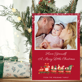 赤グリッタードリップカスタムフォトクリスマス シーズンカード