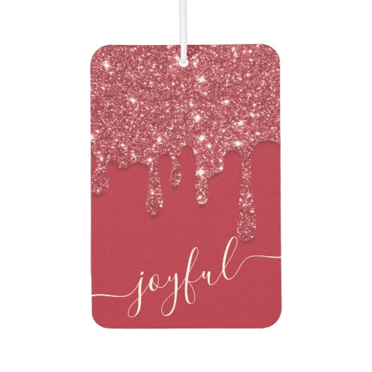 赤グリッタードリップカスタム文字または名前 カーエアーフレッシュナー (正面)