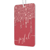 赤グリッタードリップカスタム文字または名前 カーエアーフレッシュナー (左)