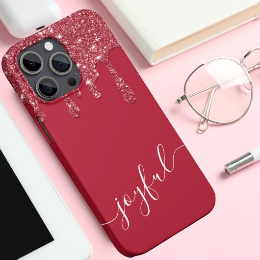 赤グリッタードリップカスタム文字または名前 Case-Mate iPhoneケース