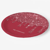 赤グリッタードリップ名前をカスタムする使い捨て ペーパープレート (アングル)