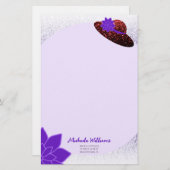 赤グリッターハットパープルラベンダー紙文房具 便箋 (正面/裏面)