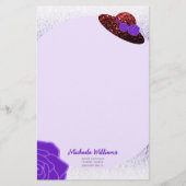 赤グリッターハットパープルラベンダー紙文房具 便箋 (正面)