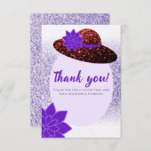 赤グリッターハットパープルラベンダー サンキューカード (正面/裏面)