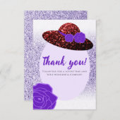 赤グリッターハットパープルラベンダー サンキューカード (正面/裏面)