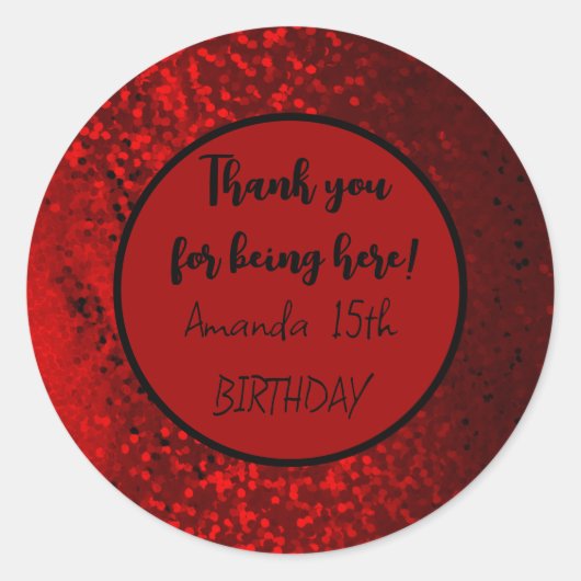 赤グリッターハートシール ラウンドシール (正面)