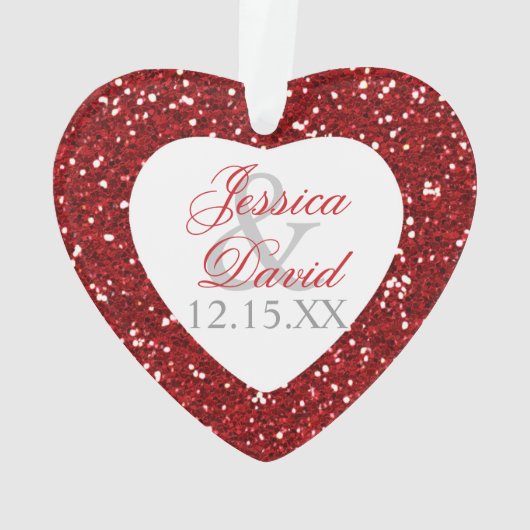赤グリッターハートフォトフレームカスタムクリスマス オーナメント (裏面)