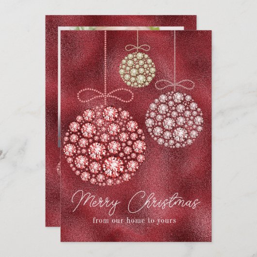 赤グリッターフォトクリスマスオーナメントエレガント シーズンカード (正面/裏面)