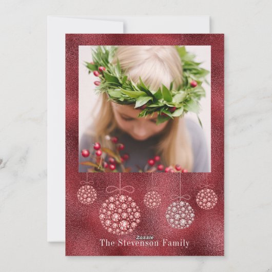 赤グリッターフォトクリスマスオーナメントエレガント シーズンカード (裏面)