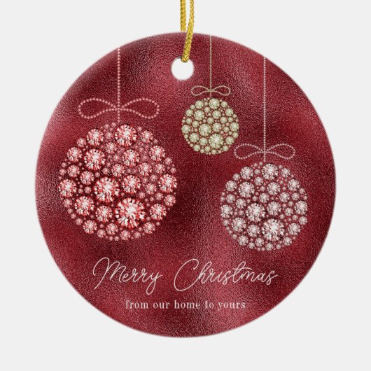 赤グリッターフォトクリスマスオーナメント セラミックオーナメント (正面)