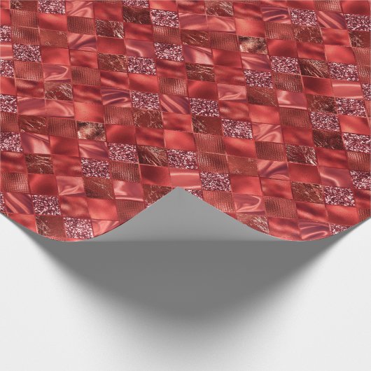 赤グリッターメタリックシャイニーホリデークリスマス ラッピングペーパー (角)