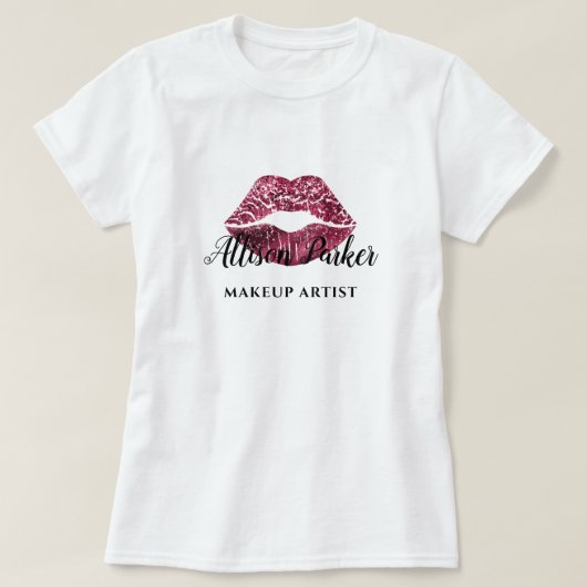 赤グリッターロゴキスメイクアップアーティスト名 Tシャツ (デザイン正面)