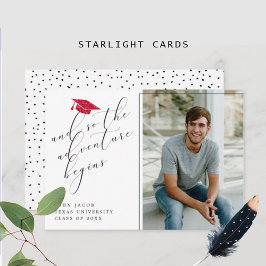 赤グリッター卒業ハットと引用文写真 案内状