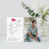 赤グリッター卒業ハットと引用文写真 案内状 (スタンド正面)