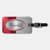 赤グリッター及び金属ブラシ鋼プリント ラゲッジタグ (正面横)