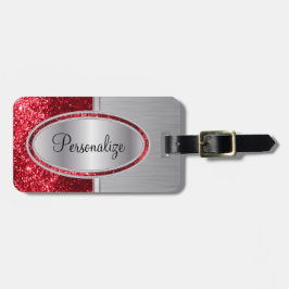赤グリッター及び金属ブラシ鋼プリント ラゲッジタグ