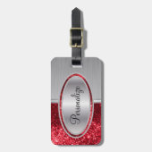 赤グリッター及び金属ブラシ鋼プリント ラゲッジタグ (正面縦)