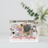 赤グリッター手書きフォトクリメリースクリスマス ポストカード (スタンド正面)