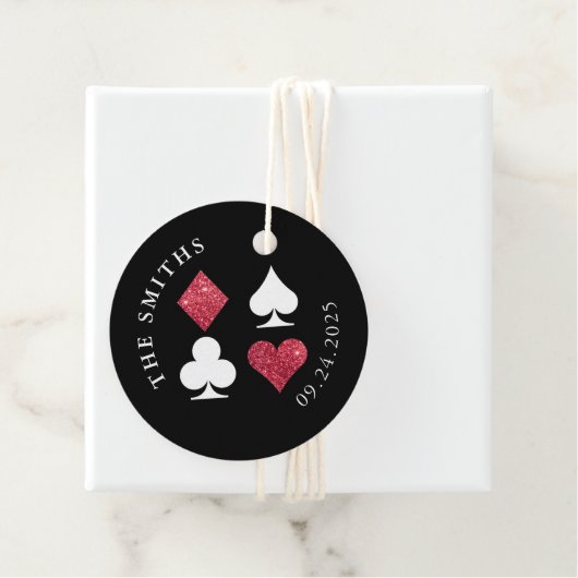 赤グリッター結婚カードの日付と名前 フェイバータグ (インサイチュ)