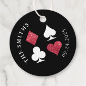 赤グリッター結婚カードの日付と名前 フェイバータグ (正面)