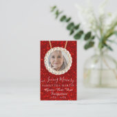 赤グリッター葬儀記念祈りの言葉フォトカード 名刺 (スタンド正面)