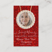 赤グリッター葬儀記念祈りの言葉フォトカード 名刺 (正面)