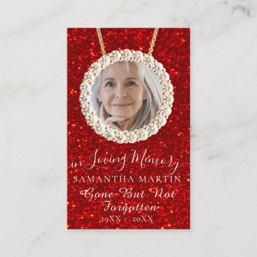 赤グリッター葬儀記念祈りの言葉フォトカード 名刺 (正面)