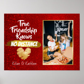 赤グリッター遠くに行く友情の距離写真 ポスター