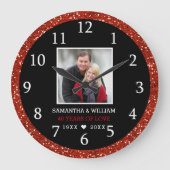 赤グリッター40周年結婚写真 ラージ壁時計 (正面)