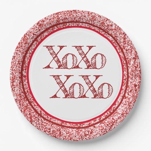 赤グリッターXOXO ペーパープレート (正面)