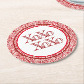 赤グリッターXOXO ラウンドペーパーコースター (アングル)