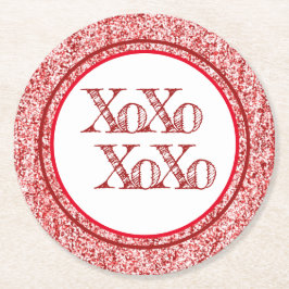 赤グリッターXOXO ラウンドペーパーコースター