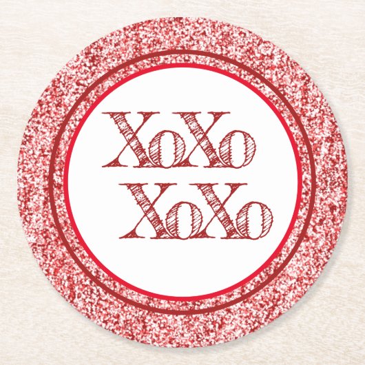 赤グリッターXOXO ラウンドペーパーコースター (正面)