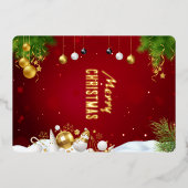 赤グリーンカラフルメリークリスマスグリーティングカード 箔シーズンカード (正面)