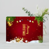 赤グリーンカラフルメリークリスマスグリーティングカード 箔シーズンカード (立ち正面)