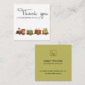 赤グリーンクリスマスギフトウッド玩具列車ありがとう スクエア名刺 (正面/裏面)