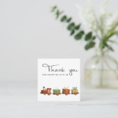 赤グリーンクリスマスギフトウッド玩具列車ありがとう スクエア名刺 (スタンド正面)