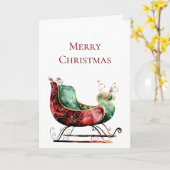 赤グリーンクリスマスススそりゃ カード (黄色い花)