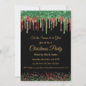 赤グリーングリッタードリップクリスマスパーティーブラック 招待状 (正面)