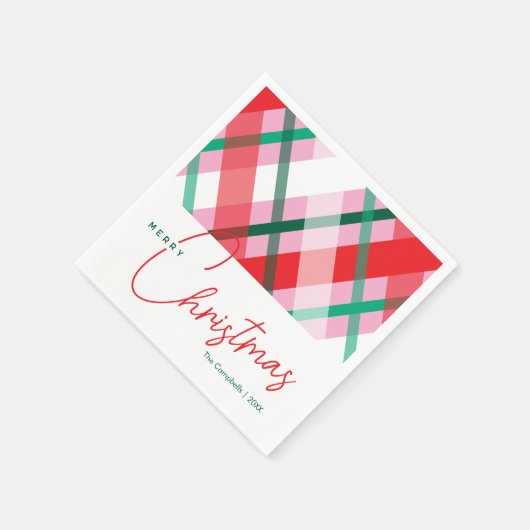 赤グリーンピンククリスマスプレッドペーパーナプキン スタンダードカクテルナプキン (角)