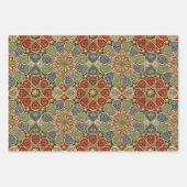 赤グリーンブルーフェイク金ゴールドアラビア美術パターン ラッピングペーパーシート (正面3)