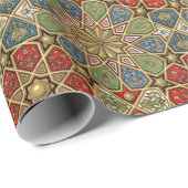 赤グリーンブルーフェイク金ゴールドアラビア美術パターン ラッピングペーパー (ロールコーナー)