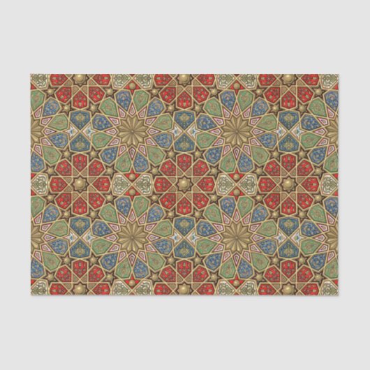 赤グリーンブルーフェイク金ゴールドアラビア美術パターン 薄葉紙 (正面)