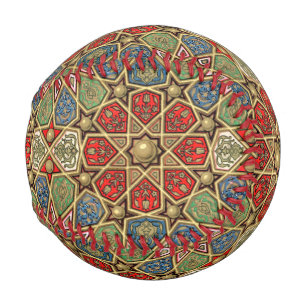 赤グリーンブルーフェイク金ゴールドアラビア美術パターン 野球ボール